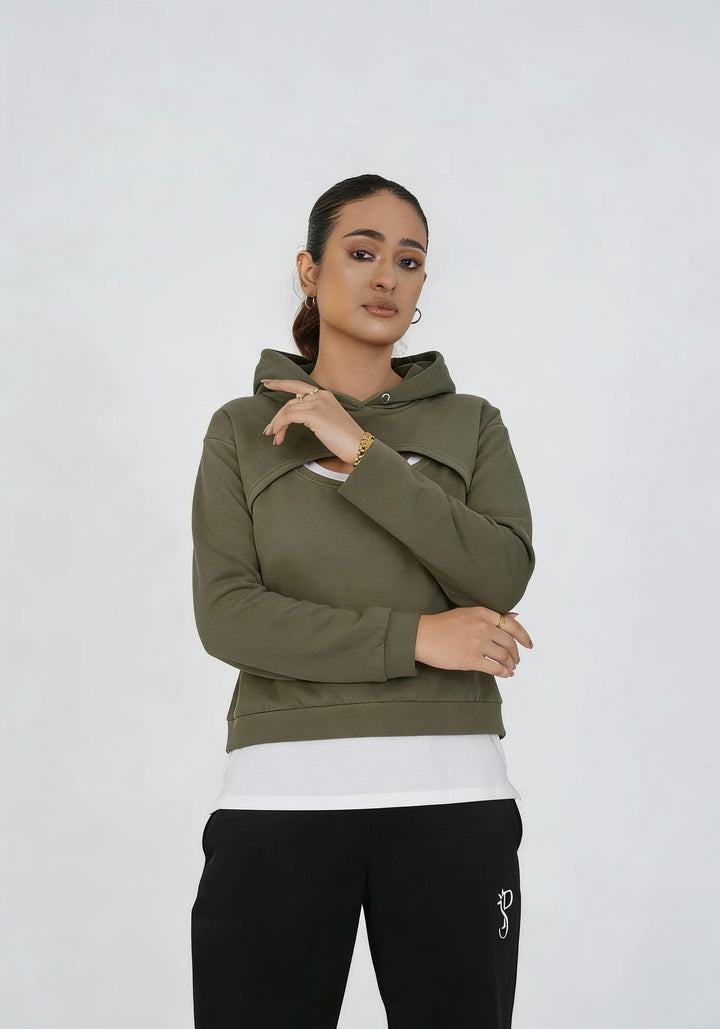 Women’s Olive Cutout Cropped Hoodie