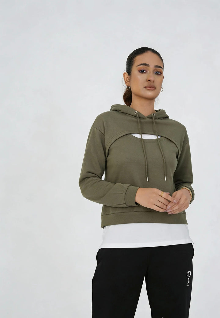 Women’s Olive Cutout Cropped Hoodie