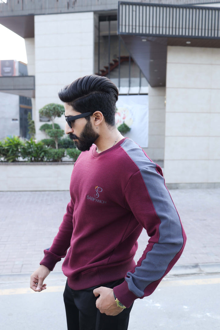 Burgundy Panel Knitted Sweatshirt (Men)