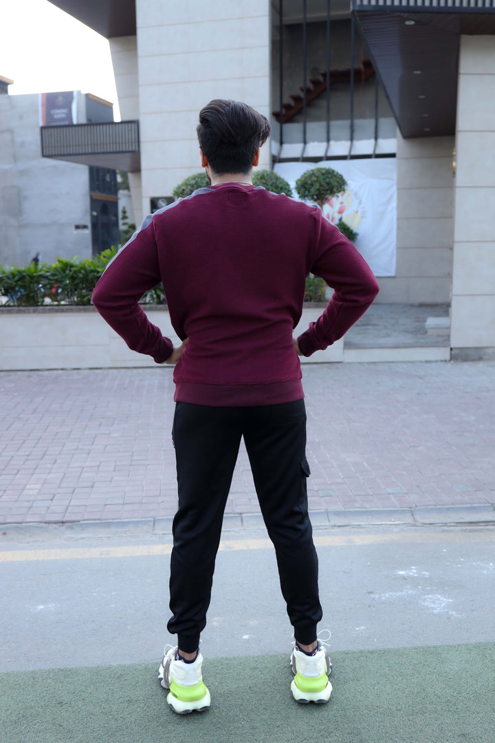 Burgundy Panel Knitted Sweatshirt (Men)