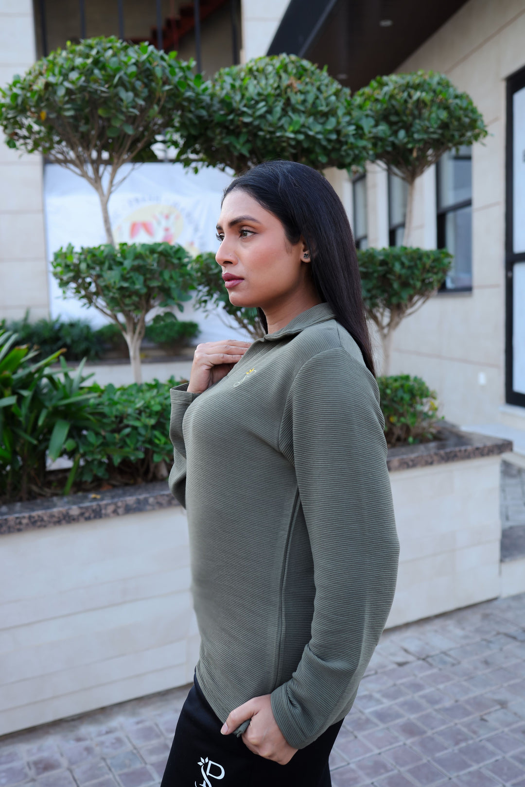 Olive Green Full Sleeve Polo (Women)