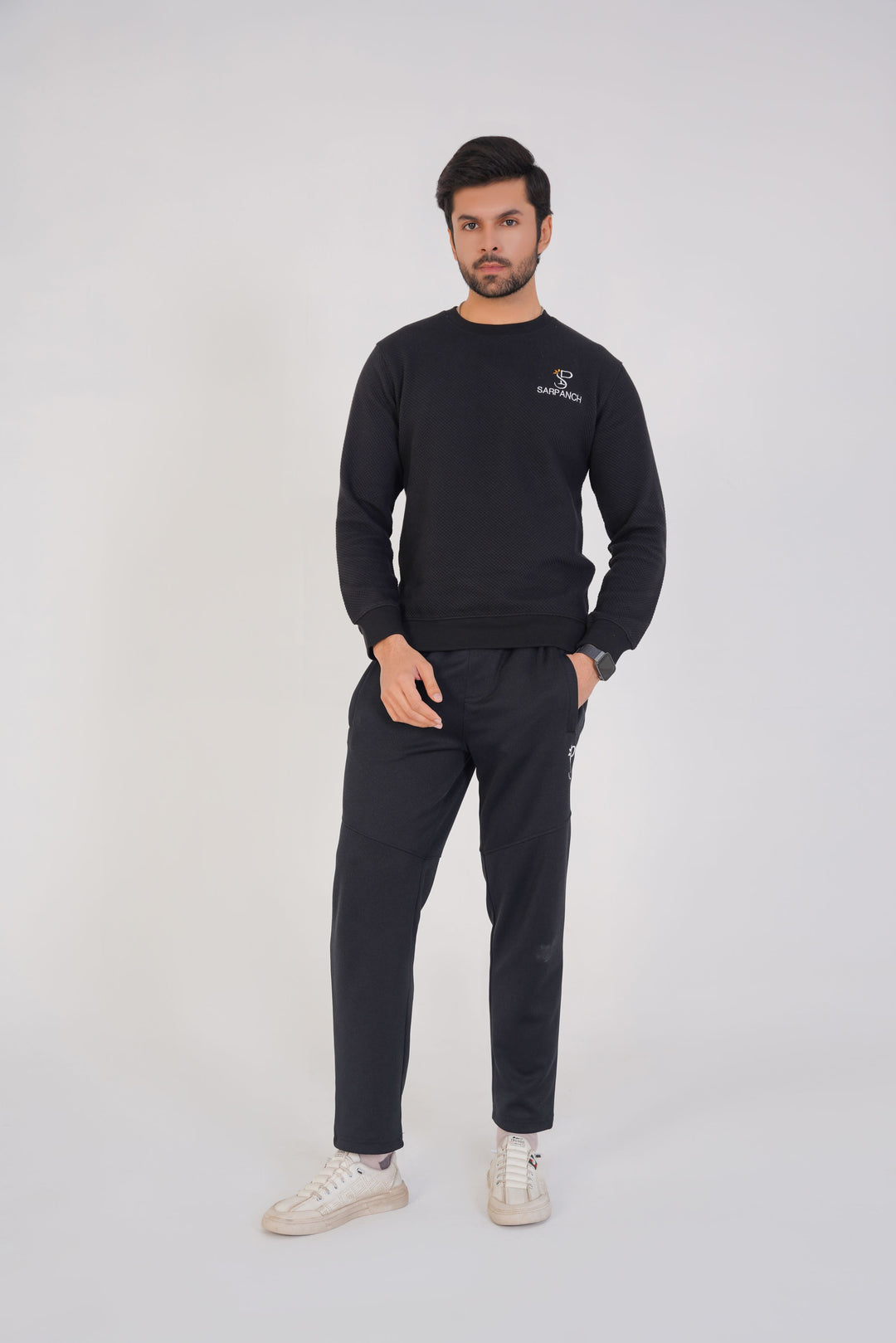 Black Textured Knitted Sweatshirt (Men's)