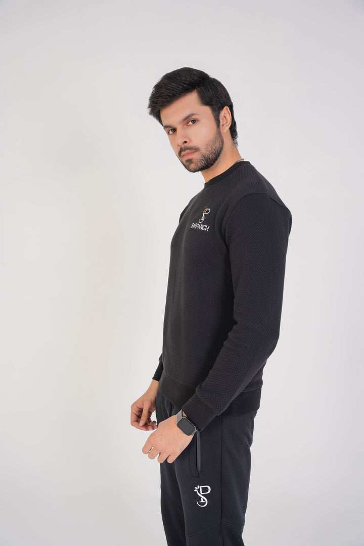 Black Textured Knitted Sweatshirt (Men's)