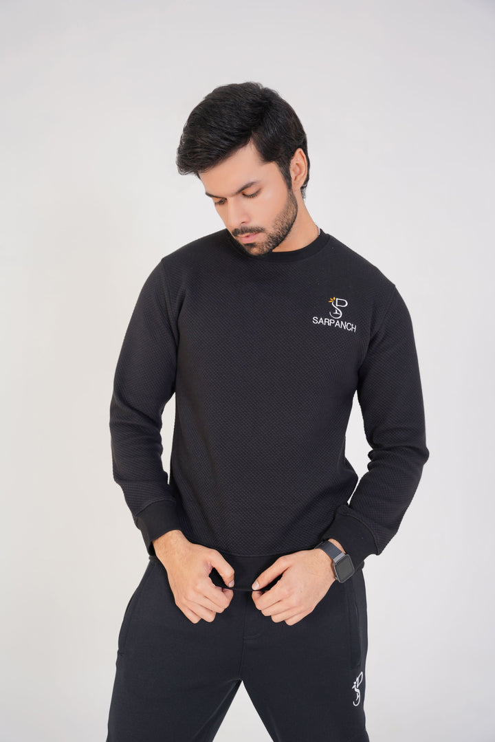 Black Textured Knitted Sweatshirt (Men's)