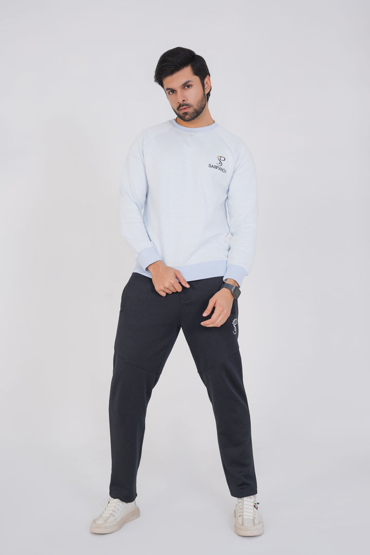 Azureish White Textured Knitted Sweatshirt (Men's)