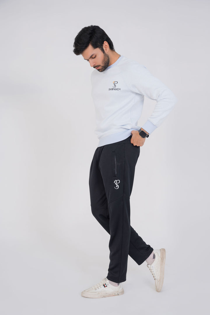 Azureish White Textured Knitted Sweatshirt (Men's)