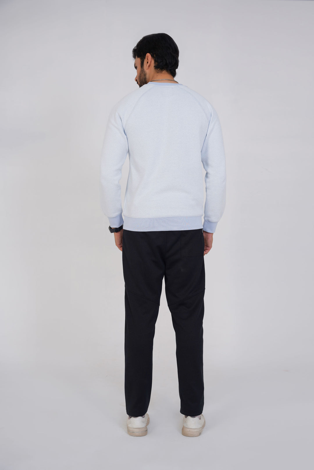 Azureish White Textured Knitted Sweatshirt (Men's)