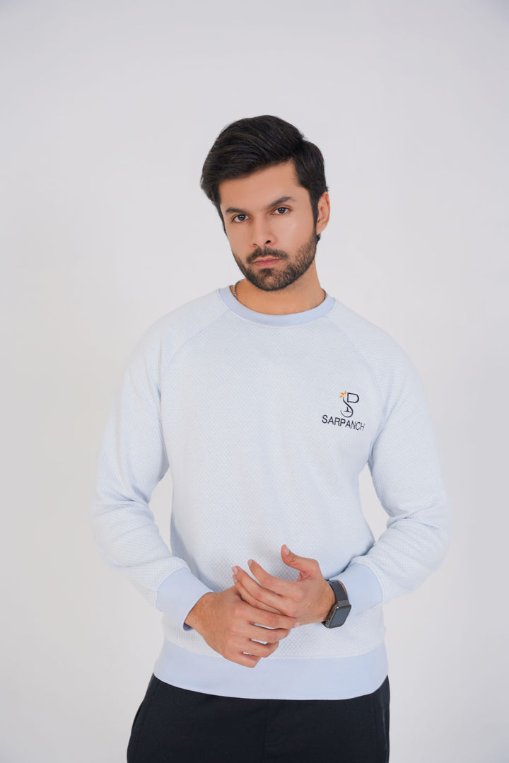 Azureish White Textured Knitted Sweatshirt (Men's)