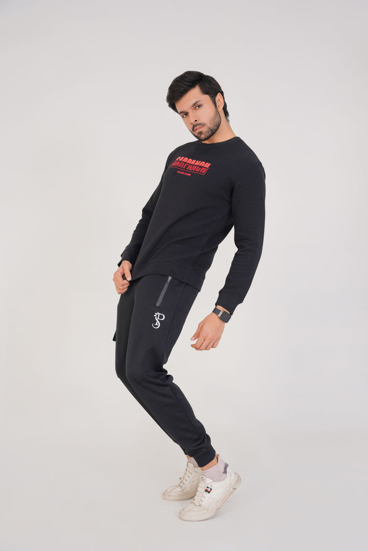 Black High Density Printed Knitted Sweatshirt