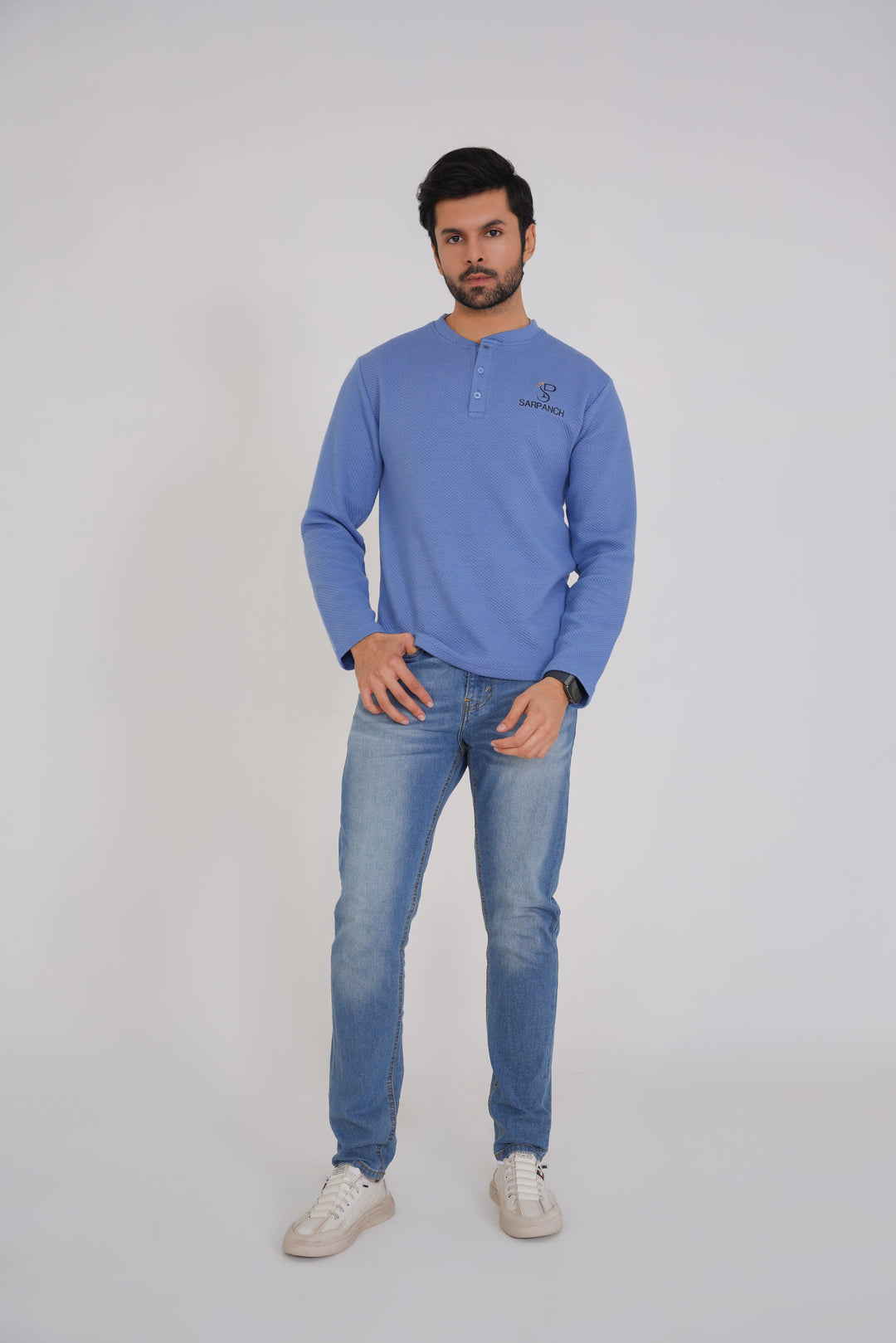 Pastel Blue Henley Sweatshirt (Men)