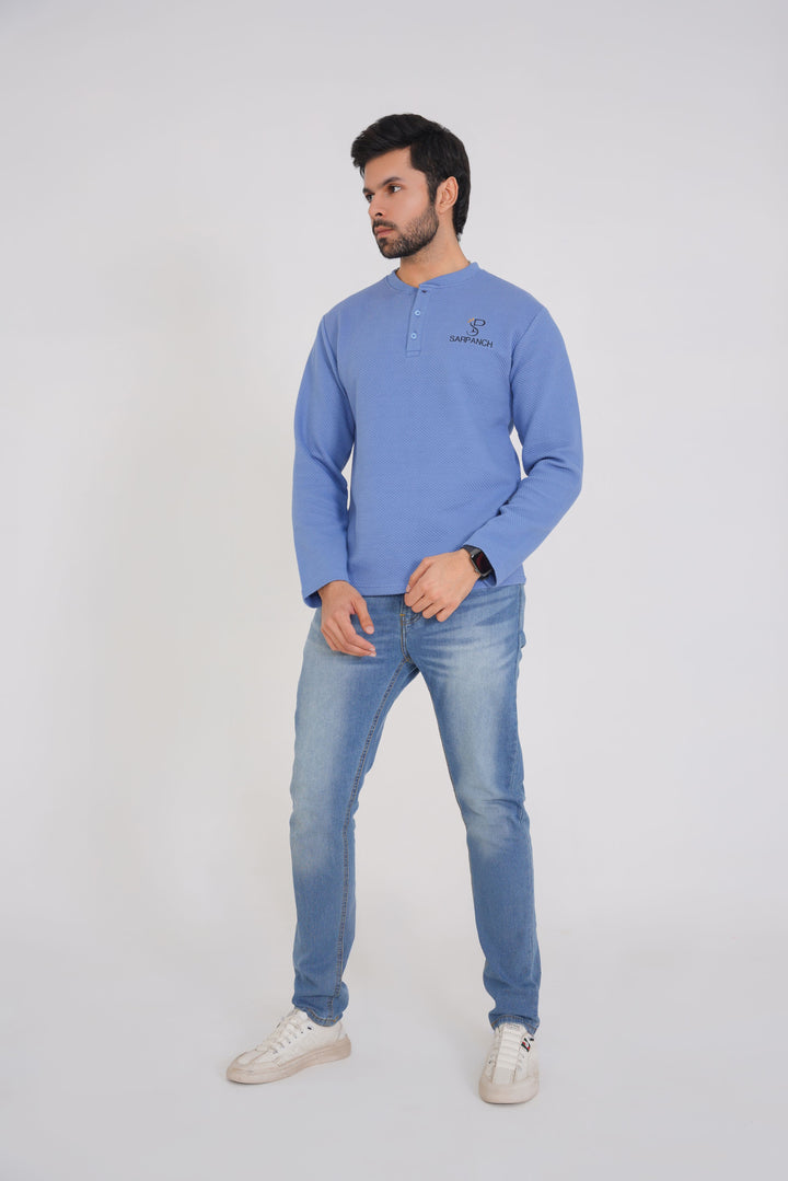 Pastel Blue Henley Sweatshirt (Men)