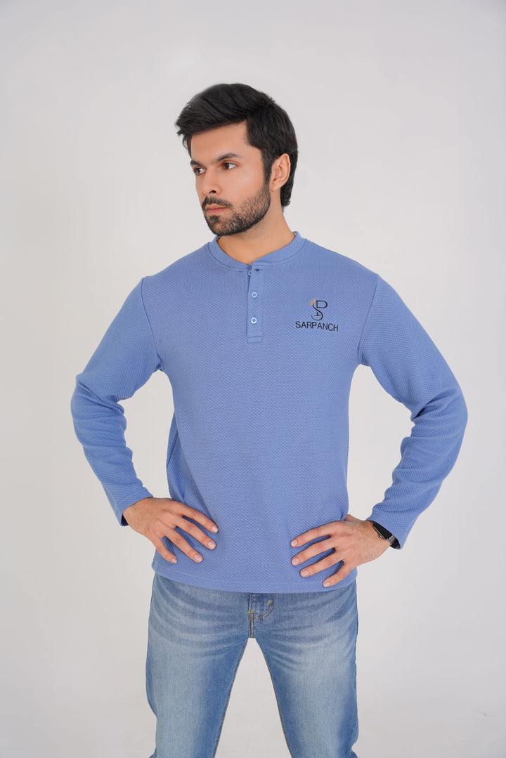 Pastel Blue Henley Sweatshirt (Men)