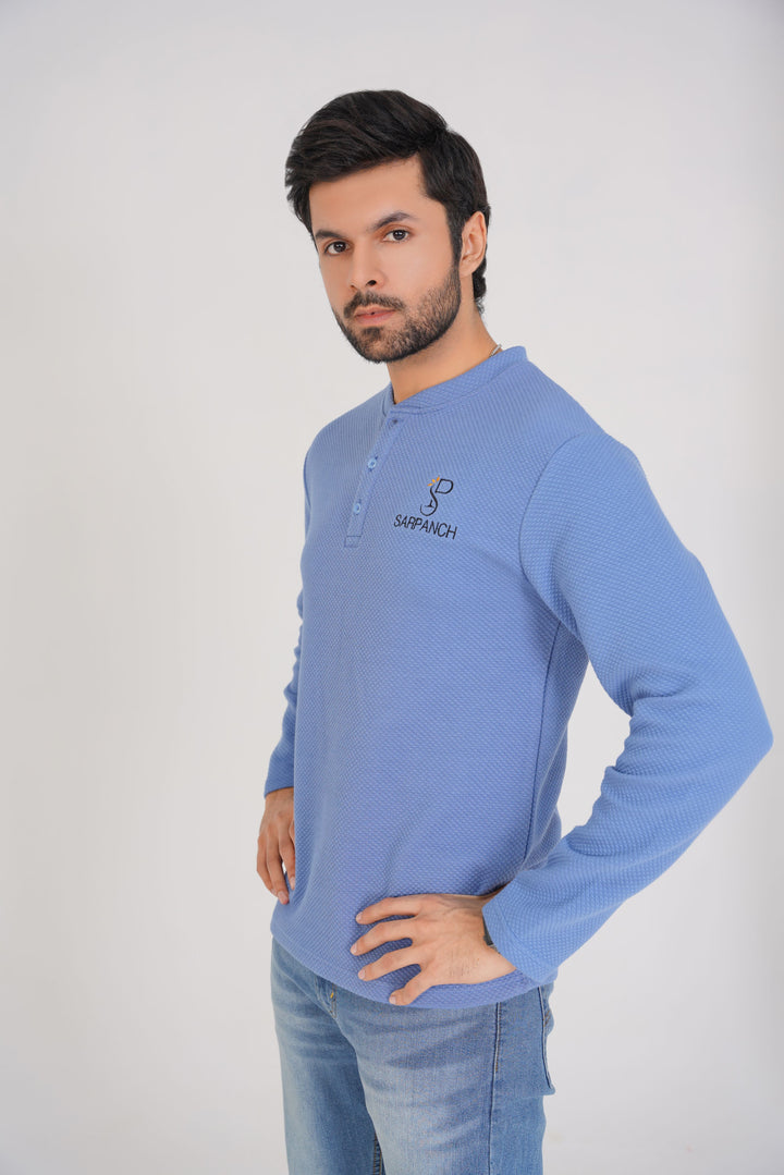 Pastel Blue Henley Sweatshirt (Men)