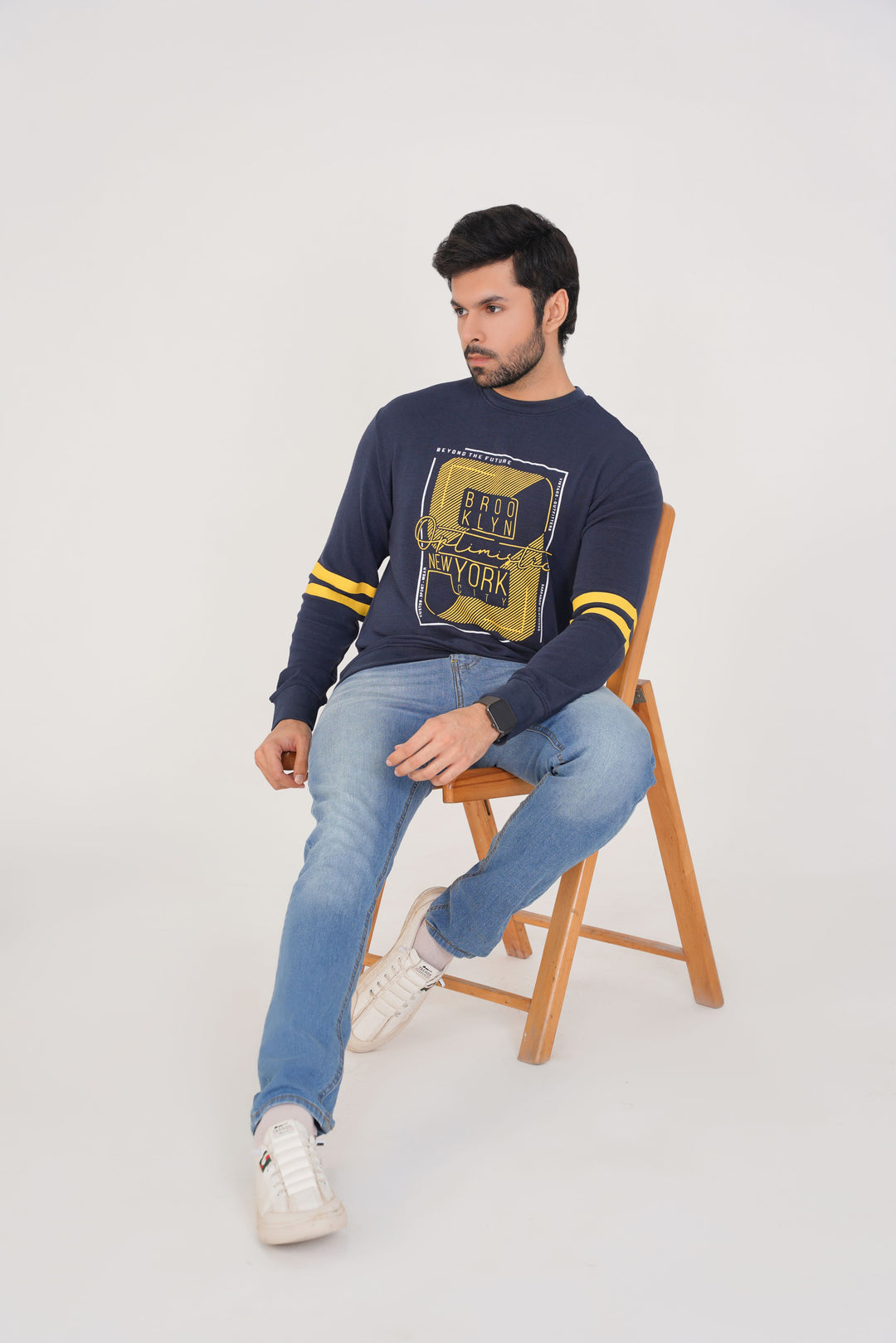 Charcoal Blue Printed Sweatshirt (Men)