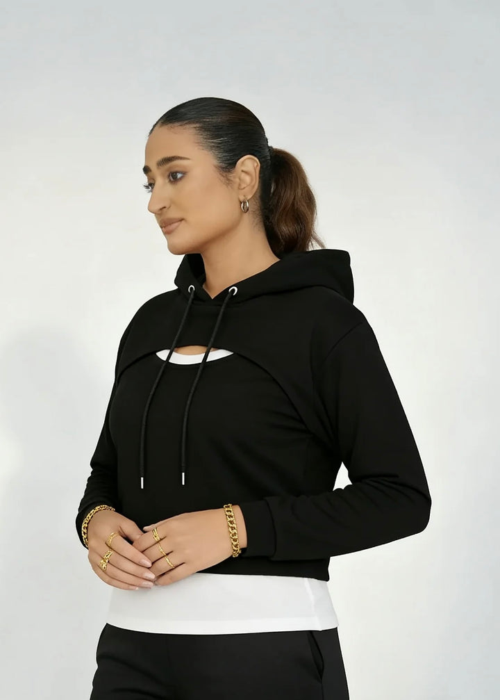 Women’s Black Cutout Cropped Hoodie