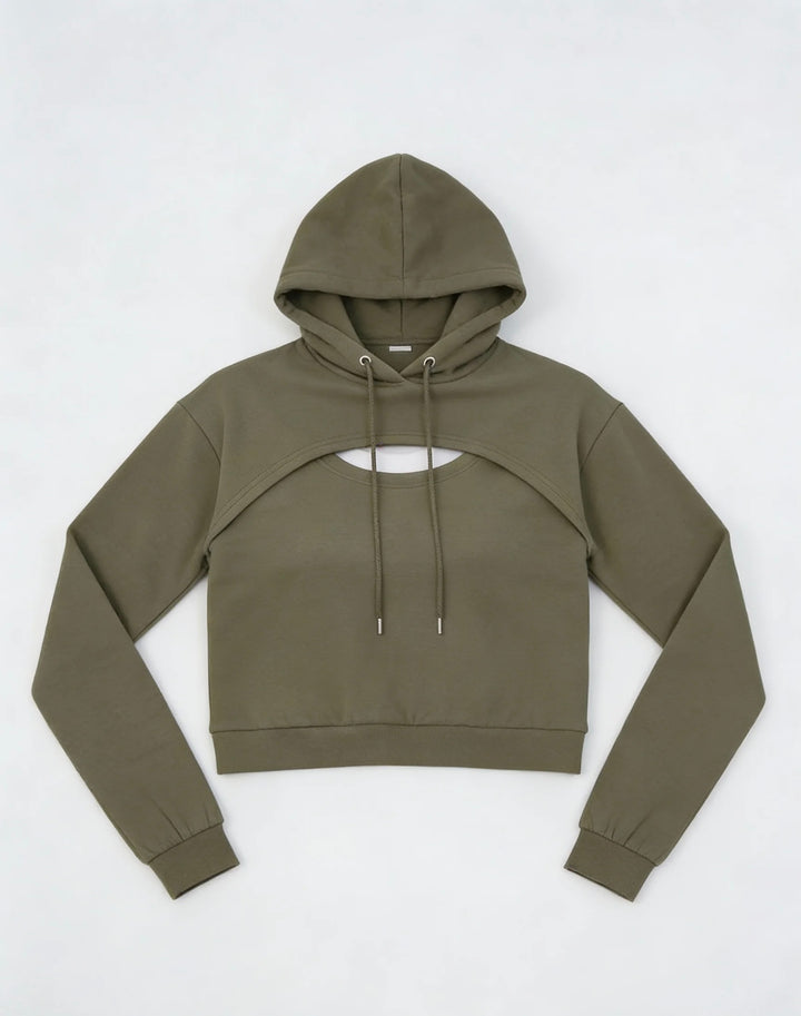 Women’s Olive Cutout Cropped Hoodie