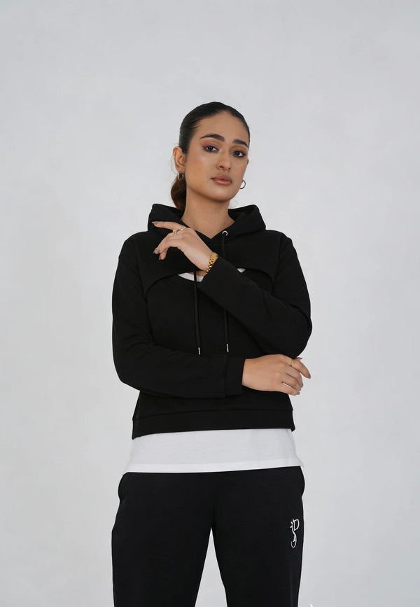 Women’s Black Cutout Cropped Hoodie
