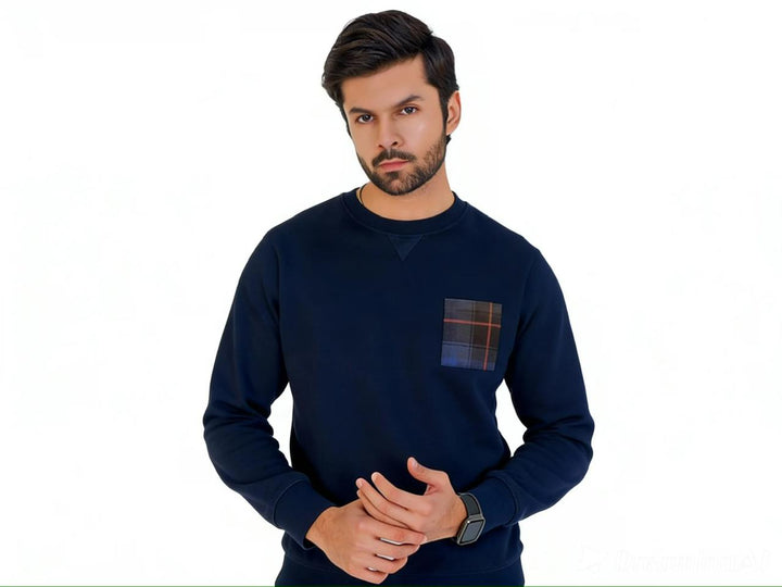 Navy Plaid Pocket Sweatshirt