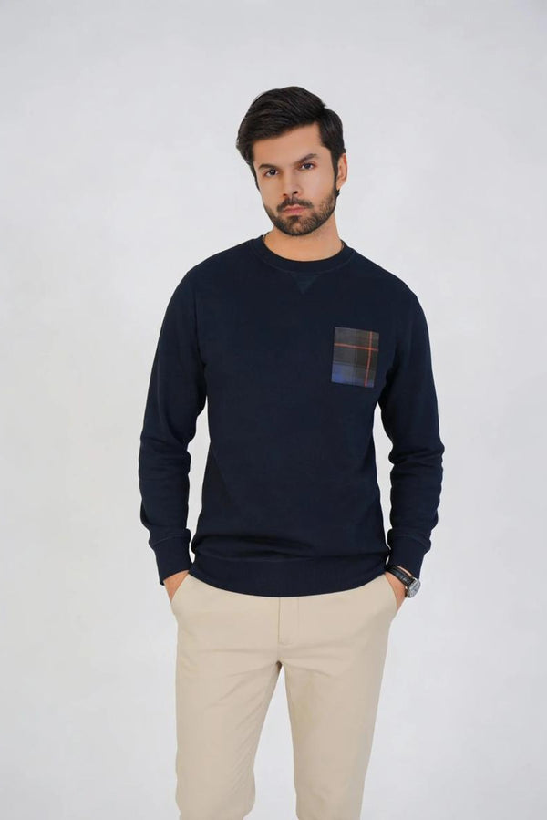 Navy Plaid Pocket Sweatshirt