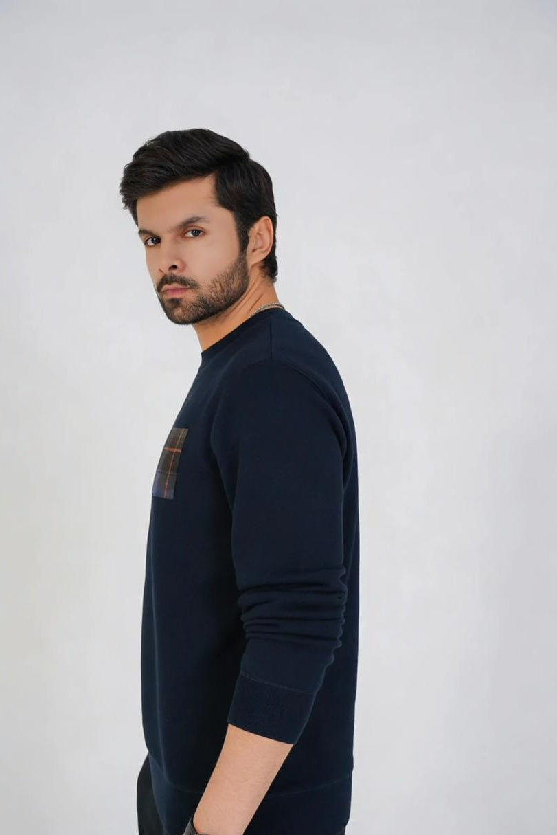 Navy Plaid Pocket Sweatshirt