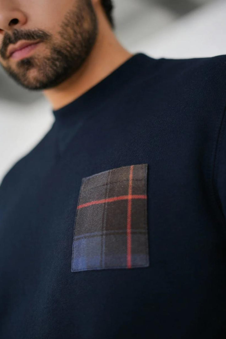 Navy Plaid Pocket Sweatshirt