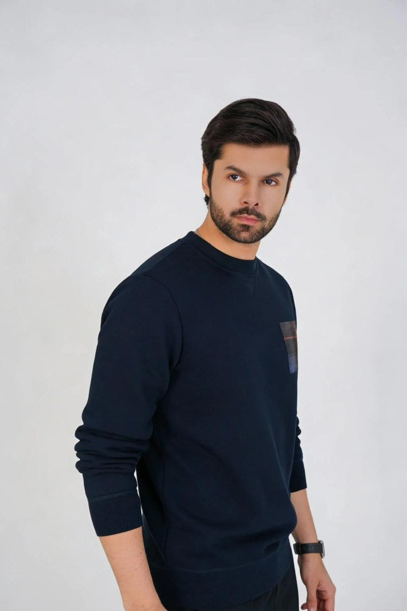 Navy Plaid Pocket Sweatshirt